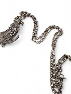 Cat Pendant Necklace with Floral Accent